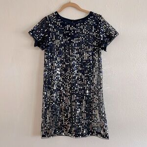 Sheer Navy Blue Whimsagoth Fairy Dress W/ Silver Sequins All Over Size Small
